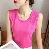 Huibaolu Version of Large Size Knitted Halter Vest Female 2024 Summer New Thin Tank Top Ice Silk Slim-fit Hollow-out Base Shirt