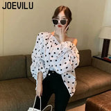 Huibaolu Polka Dot Shirt Off Shoulder Bubble Sleeve Tops Women's White Loose Simple Top French Casual Blouse In Spring and Summer