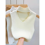 Huibaolu Out V-neck Sweater Half High Neck Knitting Small Camisole Women's Inner Vest Sleeveless Short Top