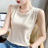 Huibaolu Version of Large Size Knitted Halter Vest Female 2024 Summer New Thin Tank Top Ice Silk Slim-fit Hollow-out Base Shirt