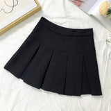 Huibaolu High Waist Pleated Skirt Women All-Match Simple Patchwork Zip A-Line Skirts Female Solid Color Students Daily Mini Skirt