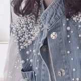 Huibaolu Luxury Pearls Women Denim Vest 2024 Harajuku Loose Pocket Sleeveless Jeans Jacket Woman Summer Fashion Cowboy Waistcoat