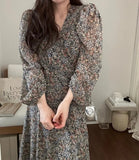 Huibaolu Temperament Dresses New Design 2024 Women Honeymoon Holiday Date Girls Floral Print Lace-Up Bow Tie Retro Long Maxi Dress