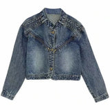 Huibaolu Fashion Street Jean Jackets For Women 2024 Designer Stylish Denim Coat Women's Diamonds Beaded Zipper Patchwork Short Jacket