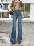 Huibaolu Retro American Slim Women Jeans Fashion Street Flare Jeans Female Autumn New High Waist Simple Basic Chicly Woman Pants