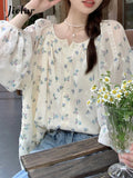 Huibaolu Summer New Slim Floral Women Shirt Sweet Ladies Casual Fashion Shirt Woman Loose Korean Chic Long-Sleeved Top Female