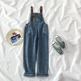 Huibaolu Women Denim Jumpsuits Vintage Blue Adjustable Straps Loose Straight Overalls Spring Autumn Female Casual Jeans