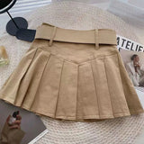 Huibaolu Summer Pleated Skirt Women Korean Fashion with Belt Mini Skirts Girl Kawaii High Waist School Uniform A-Line Short Skirts