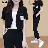 Huibaolu Women's Summer Fashion Short Suit Jacket Matching Set 2024 New Casual Blazers Coat Pants Two Piece Korean Elegant Trousers Suit