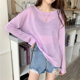 Huibaolu Sheer Sunscreen Blouse Women's Thin Outerwear Pullover Ice Silk Tops Summer Casual Loose T-shirt Air Conditioning Cover