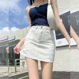 Huibaolu White Denim Skirts Women Spring Summer Korean High Waist Package Hip Skirt Woman Casual Simple Wild Jean Mini Skirts