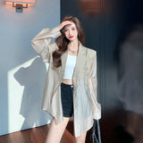 Huibaolu Chic Patchwork Blazers Ladies Loose Long Sleeve Thin Breathable Sun Protection Suit Coat Women Temperament Casual Jacket