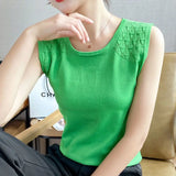 Huibaolu Version of Large Size Knitted Halter Vest Female 2024 Summer New Thin Tank Top Ice Silk Slim-fit Hollow-out Base Shirt