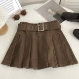 Huibaolu Summer Pleated Skirt Women Korean Fashion with Belt Mini Skirts Girl Kawaii High Waist School Uniform A-Line Short Skirts