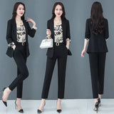 Huibaolu Autumn New Professional Wear Women's Fashion Suit Jacket Vest Pants Three-piece Korean Elegant Casual Blazers Trousers Set