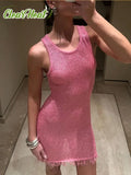 Huibaolu Sequin Tassels Hem Patchwork Mini Dress Fashion O Neck Sleeveless Slim Dresses Sexy New Summer Female Party Club Vestidos