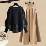 Huibaolu Spring New in Matching Set Korean Elegant Fake Two Piece Long Sleeve Knitted Top High Waist Skirt Suit Female Clothing