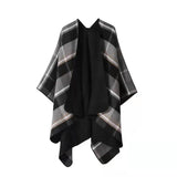 Huibaolu Retro White Print Poncho Cardigan Faux Cashmere Women Shawl Scarf Jackets Tie-dye Black Blanket Cape Pashmina Claok Coats