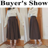 Huibaolu Korean Style Women's Midi Skirt 2024 Autumn High-Waisted Corduroy Long Skirt Women College Style Pleated A-Line Skirts