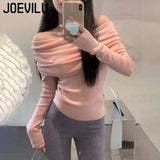 Huibaolu Shoulder Knitwear Jumper Korean Fashion Design Long Sleeve Top Ladies Chic Sweater Women Spring Sexy Skinny Bottoming Shirt