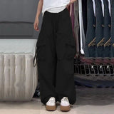 Huibaolu Streetwear Y2K Cargo Pants Women Harajuku Hip Hop Big Pockets Wide Leg Trousers Woman Korean Loose High Waist Casual Pants