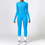 Huibaolu Ribbed Seamless Gym Yoga Jumpsuit Women Sportswear Autumn Winter Long Sleeve Zipper Fitness Sport Overalls One Piece Outfit