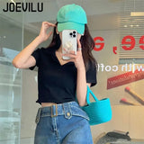 Huibaolu Polo Neck T-shirt Girls' Slim Fit Short Sleeve Crop Top Summer Korean Fashion White Tops Niche Y2k Tee Women Clothes