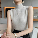 Huibaolu Silk T-shirt 2024 Spring/summer New Korean Sleeveless Undershirt Half Turtleneck Slim Knit Underneath Vest Top