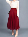 Huibaolu Retro 3 Layer Princess Casual Women's Solid Color Half Skirt Sweet and Thin Gauze Mesh Pleated Skirt Summer and Autumn