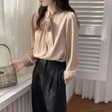 Huibaolu Tie Chiffon Shirts Casual Long Sleeve White Blouse Women's Elegant Business Loose Blouses Ladies Spring and Autumn Chic Tops