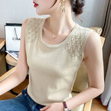 Huibaolu Version of Large Size Knitted Halter Vest Female 2024 Summer New Thin Tank Top Ice Silk Slim-fit Hollow-out Base Shirt