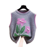 Huibaolu Vest 2024 Spring and Autumn New Loose Wear Women's Beading Top Round Neck Sweater Vest Tank Top