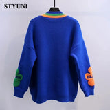 Huibaolu Klein Blue High Street Long Sleeve Acrylic Knitted Loose Women's Sweater Korean Fashion Thick Cardigan Autumn Winter 2023 0410