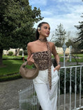 Huibaolu Leopard Print Pleated Slash Collar Bodysuit For Women Sexy Sleeveless Backless Slim Jumpsuit New Summer Lady Streetwear