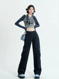 Huibaolu Autumn New Style High Waist Straight Jeans Woman Loose American Korean Jeans Female High Street Slim Cargo Women Pants