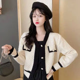 Huibaolu Harajuku Contrast Y2K Knit Cardigan Women Korean Chic V-Neck Short Sweater Coat Ladies Casual Wild Long Sleeve Cardigans