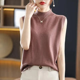 Huibaolu Silk T-shirt 2024 Spring/summer New Korean Sleeveless Undershirt Half Turtleneck Slim Knit Underneath Vest Top