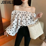 Huibaolu Polka Dot Shirt Off Shoulder Bubble Sleeve Tops Women's White Loose Simple Top French Casual Blouse In Spring and Summer