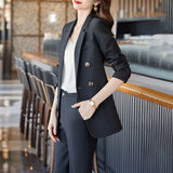 Huibaolu Women's Spring Autumn Professional Suit Jacket Matching Set Korean Elegant Casual Blazers+Pants Two Piece Female Trousers Suit