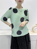 Huibaolu polka dot T-shirt 2023 summer new niche design feeling loose oversized top Slight Strech t shirt