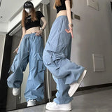 Huibaolu Streetwear Y2K Cargo Pants Women Harajuku Hip Hop Big Pockets Wide Leg Trousers Woman Korean Loose High Waist Casual Pants