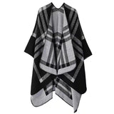 Huibaolu Retro White Print Poncho Cardigan Faux Cashmere Women Shawl Scarf Jackets Tie-dye Black Blanket Cape Pashmina Claok Coats