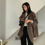 Huibaolu Vintage Loose Blazers Women Elegant Simple Solid Double-Breasted Casual Outwear Female Korean Fashion Business Suit Coat