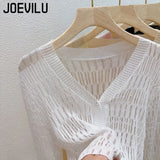 Huibaolu Ice Silk Knitted Cardigan Hollow Out Thin Crop Top Summer Sun Protection Shawl Women's Casual Shirt with Suspender Skirt