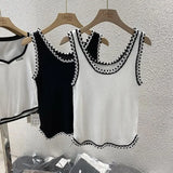 Huibaolu Fragrance Ice Silk Knitted Suspender Vest Sleeveless T-shirt for Women White Slim Bottom Summer White Crop Top