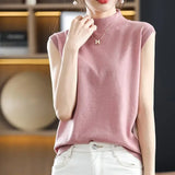 Huibaolu Silk T-shirt 2024 Spring/summer New Korean Sleeveless Undershirt Half Turtleneck Slim Knit Underneath Vest Top