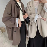 Huibaolu Vintage Loose Blazers Women Elegant Simple Solid Double-Breasted Casual Outwear Female Korean Fashion Business Suit Coat