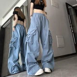 Huibaolu Streetwear Y2K Cargo Pants Women Harajuku Hip Hop Big Pockets Wide Leg Trousers Woman Korean Loose High Waist Casual Pants