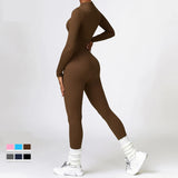 Huibaolu Ribbed Seamless Gym Yoga Jumpsuit Women Sportswear Autumn Winter Long Sleeve Zipper Fitness Sport Overalls One Piece Outfit