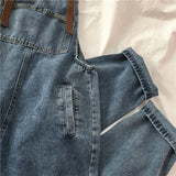 Huibaolu Women Denim Jumpsuits Vintage Blue Adjustable Straps Loose Straight Overalls Spring Autumn Female Casual Jeans